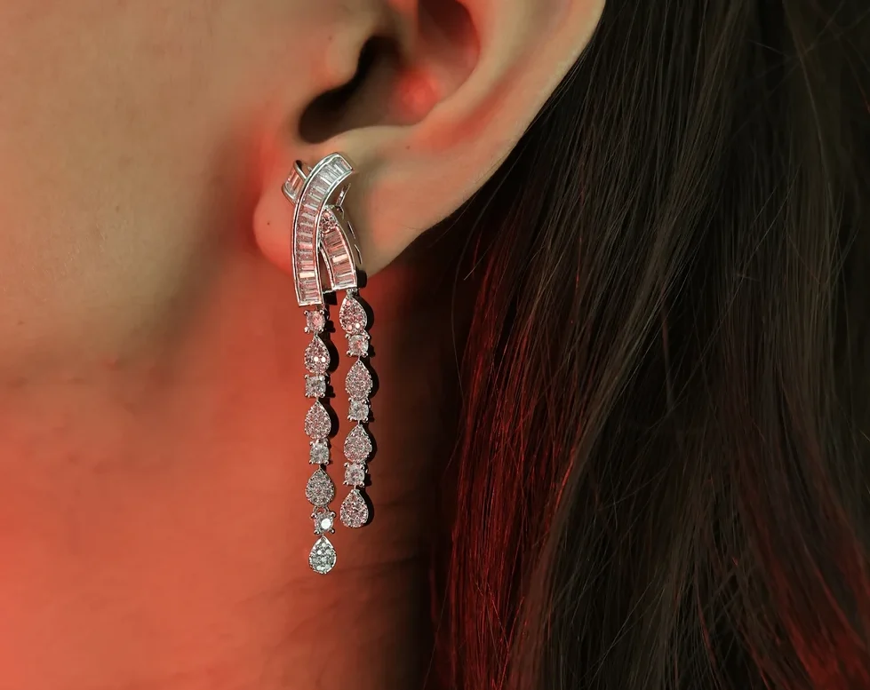 CZ Celeste Ribbon Tassel Earrings