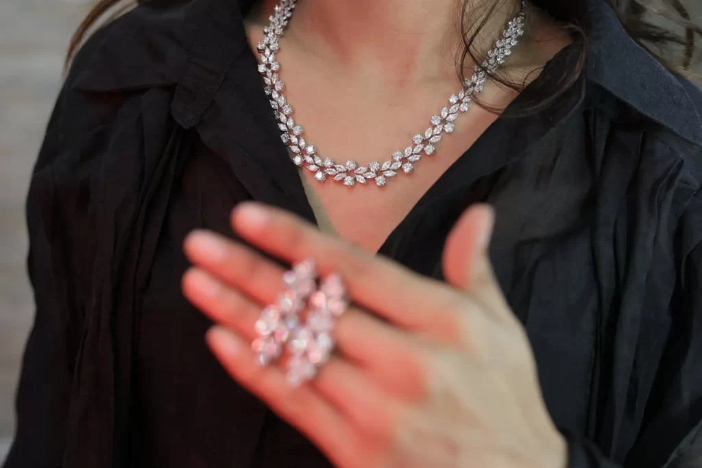 CZ Diamond Florenza Petal Symphony Necklace Set