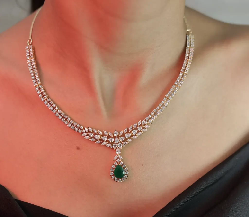 CZ Diamond Verdessa Green Teardrop Necklace Set