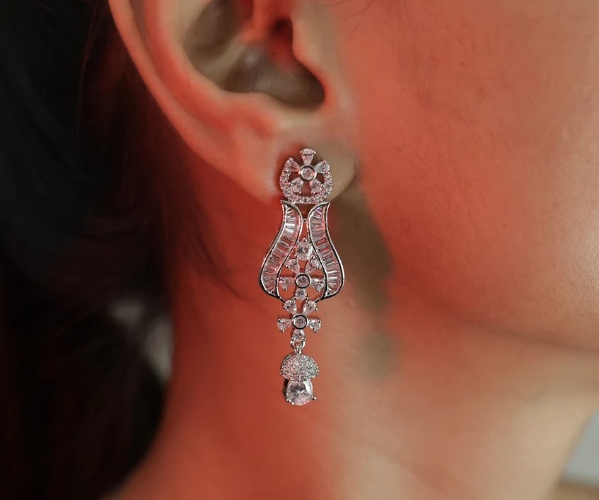 CZ Serene Scroll Drop Earrings